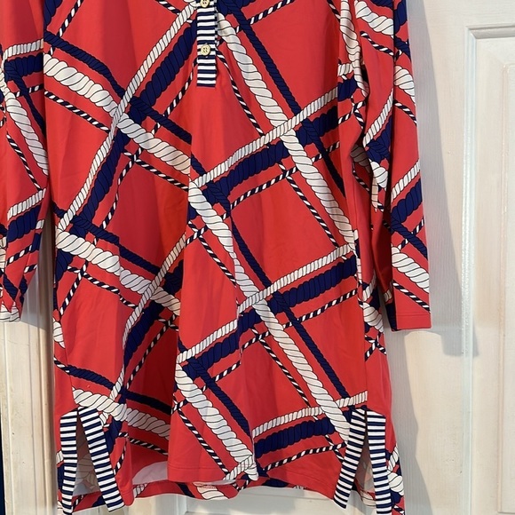 Women’s J. McLaughlin Red, White & Blue V Neck Nautical Rope Design Tunic Sz L - Picture 4 of 9